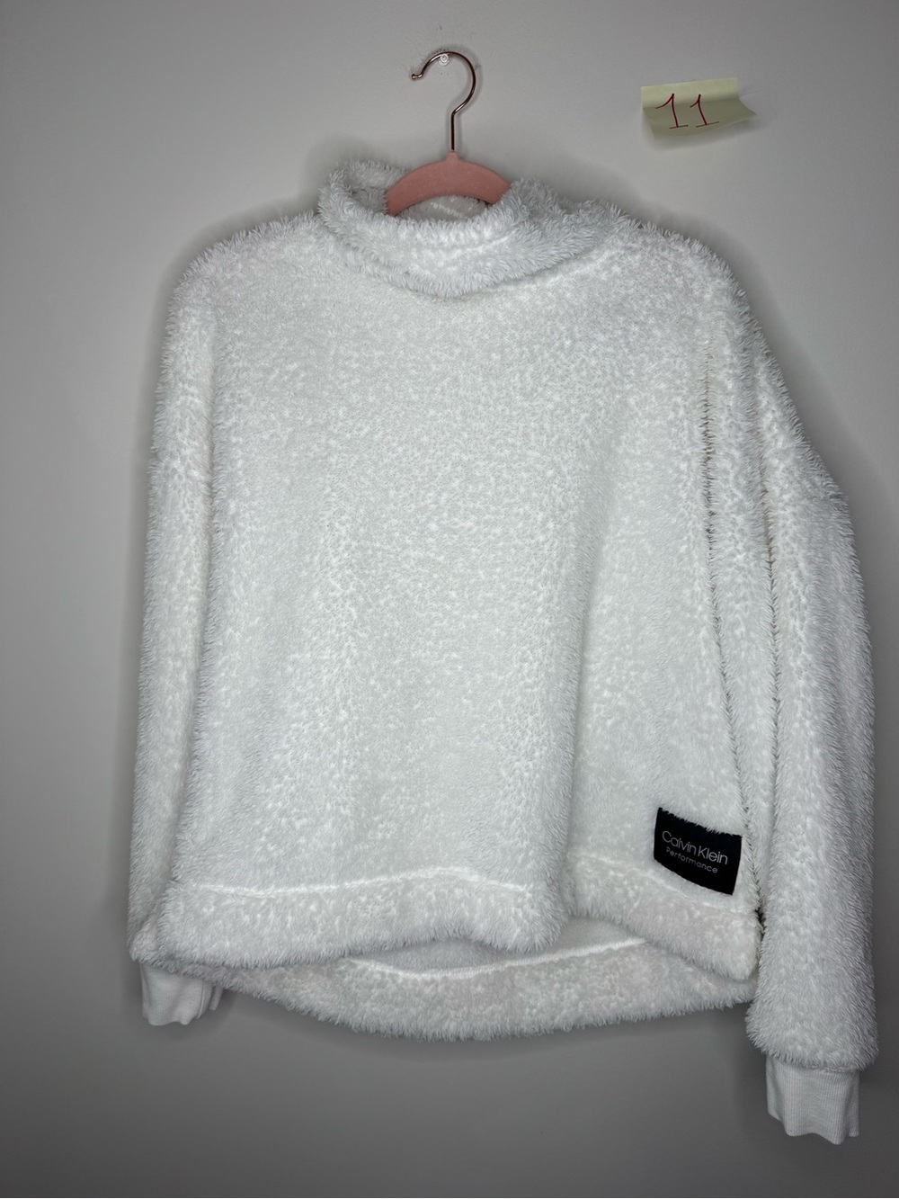 Calvin Klein White Fuzzy Turtleneck Pullover Sweater